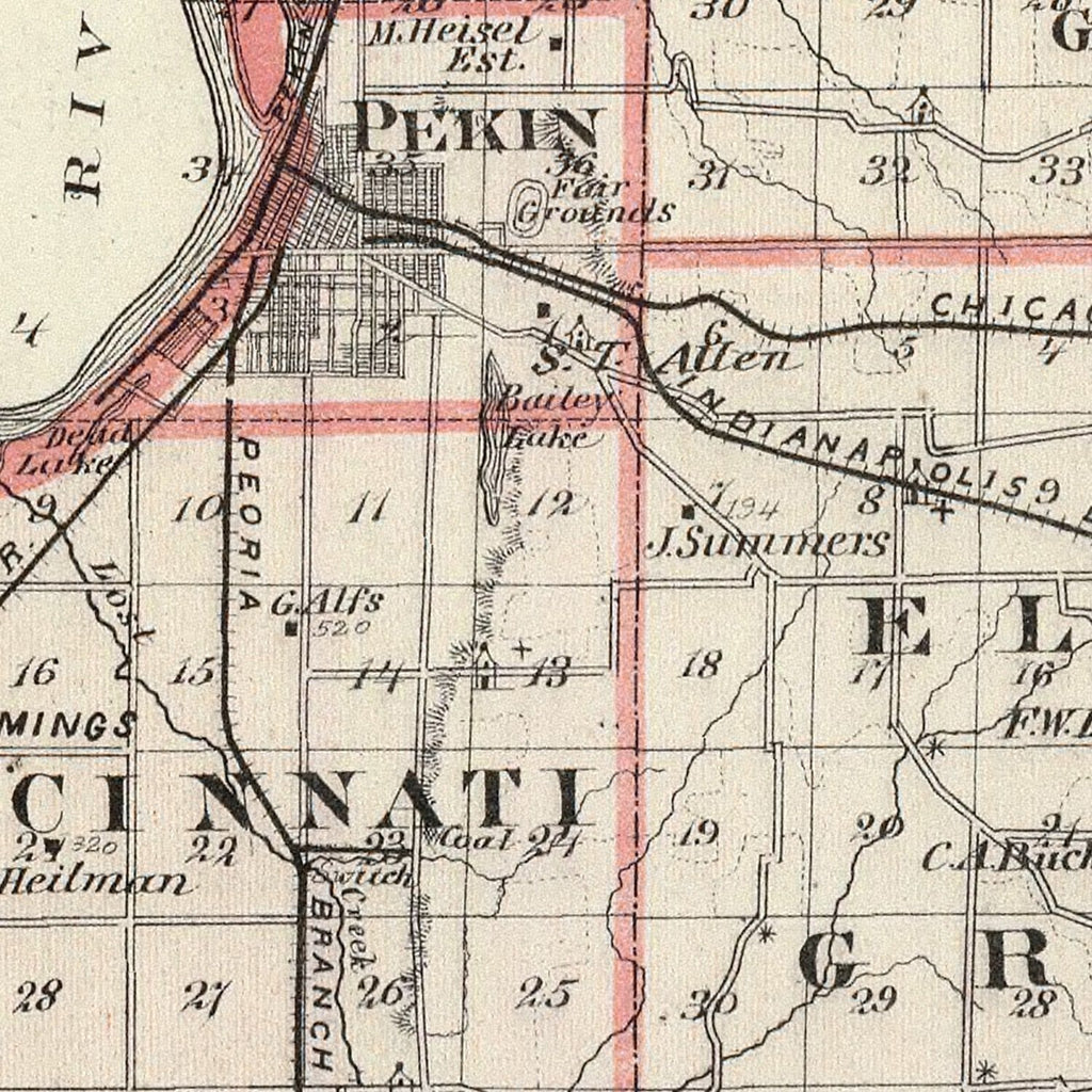 Vintage Map of Tazewell County, Illinois 1876