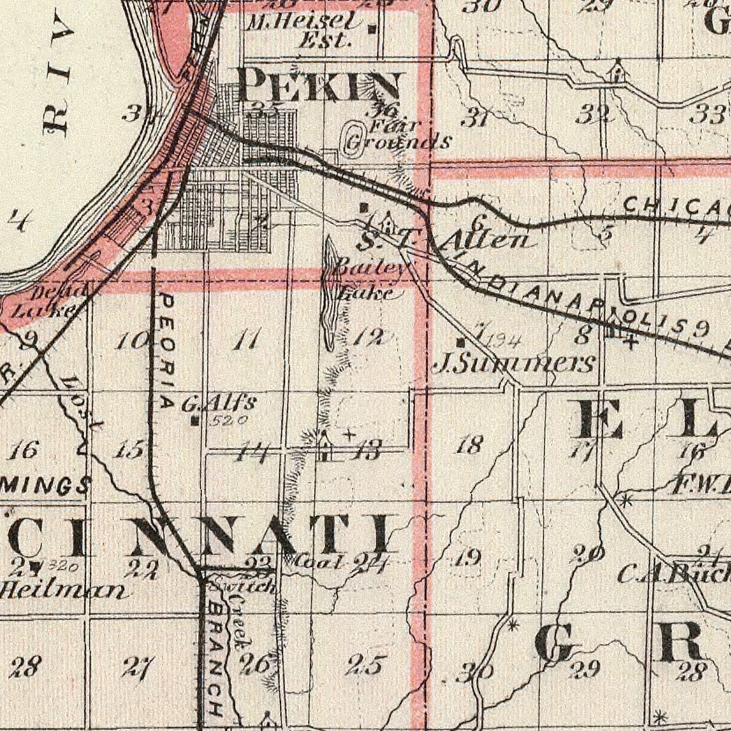 Vintage Map of Tazewell County, Illinois 1876