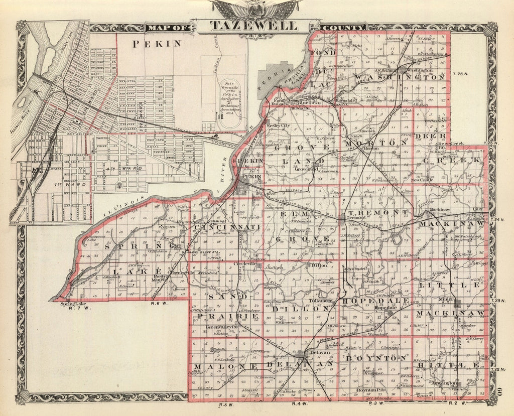 Vintage Map of Tazewell County, Illinois 1876