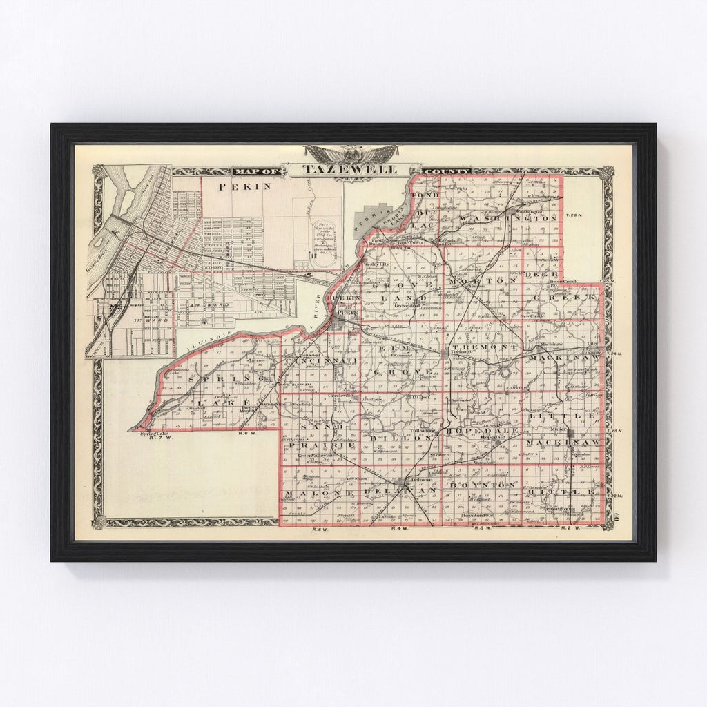 Vintage Map of Tazewell County, Illinois 1876
