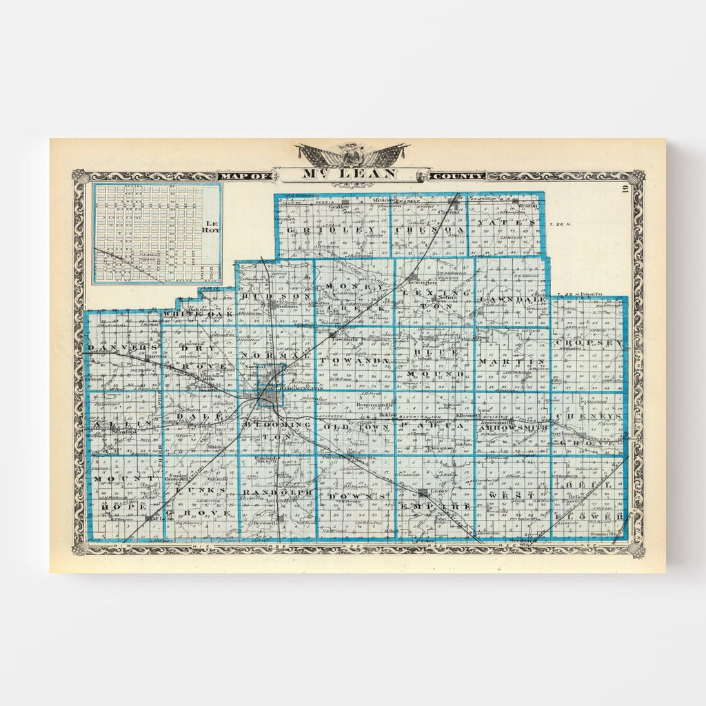 Vintage Map of McLean County, Illinois 1876