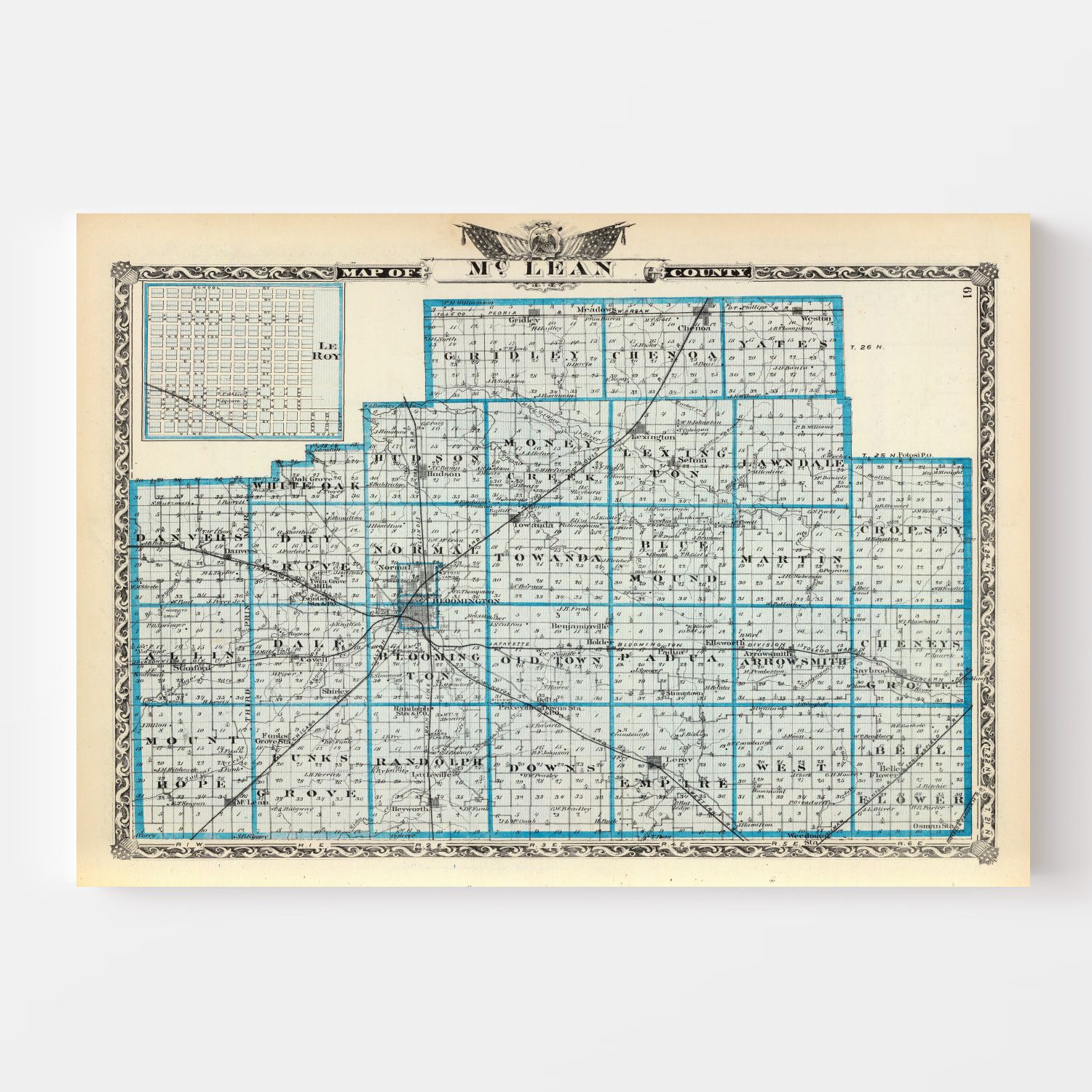 Vintage Map of McLean County, Illinois 1876