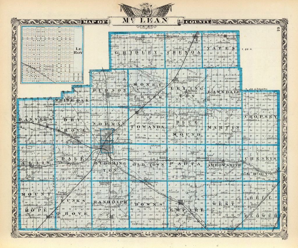 Vintage Map of McLean County, Illinois 1876