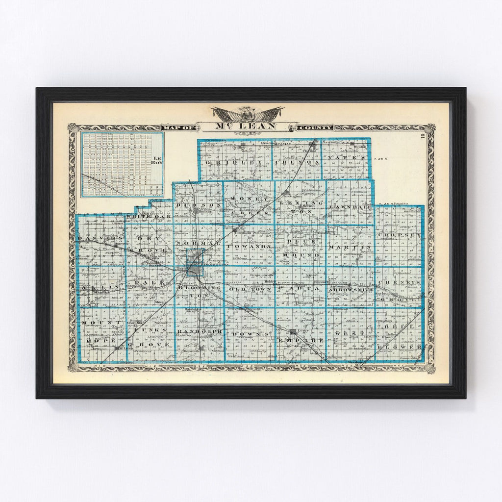Vintage Map of McLean County, Illinois 1876