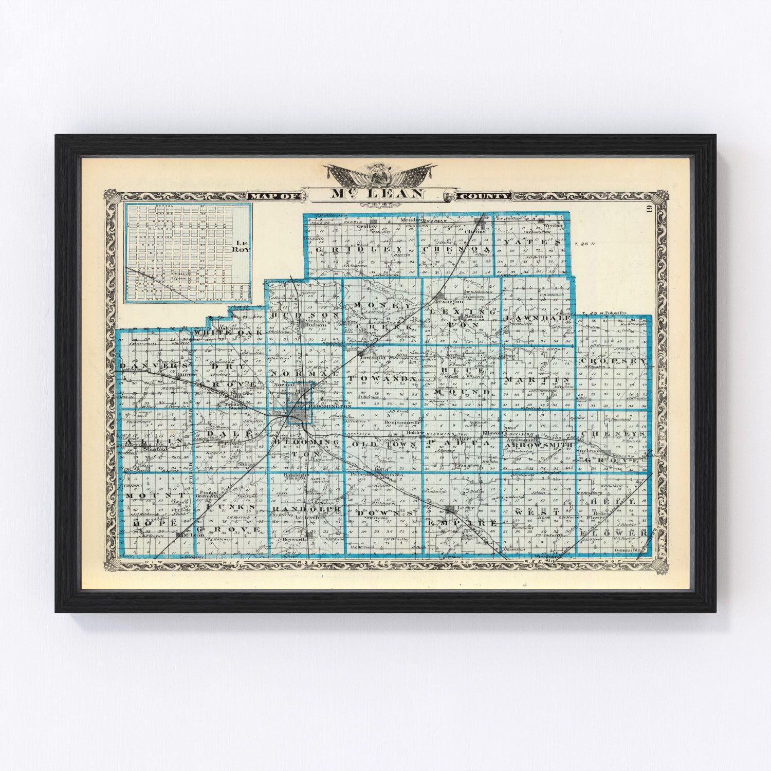 Vintage Map of McLean County, Illinois 1876