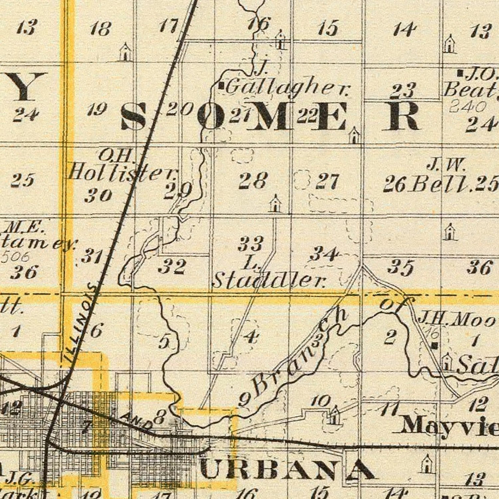 Vintage Map of Champaign County, Illinois 1876