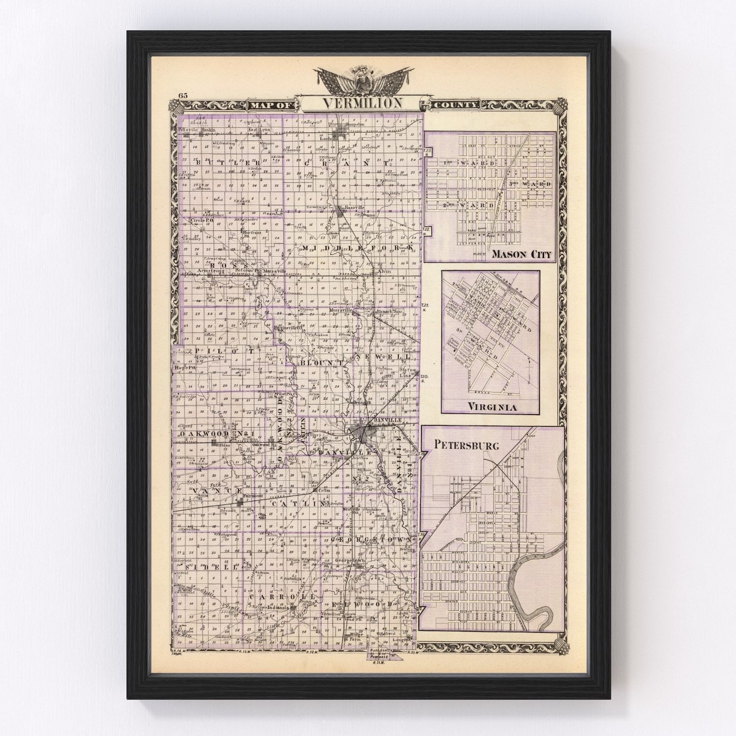 Vintage Map of Vermilion County, Illinois 1876