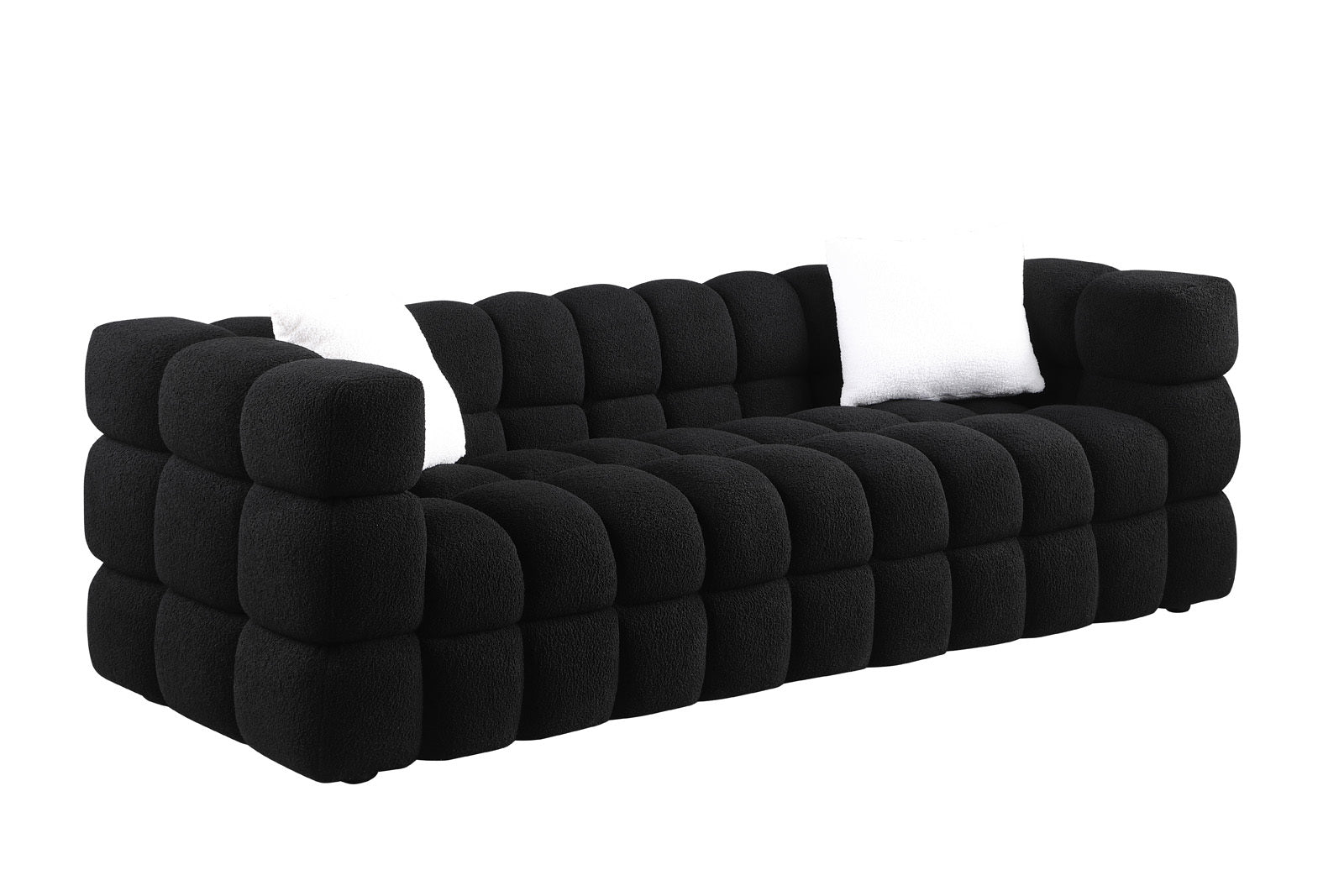 84.3 length ,35.83' deepth ,human body structure for USA people,  marshmallow sofa,boucle sofa ,black color,3 seater
