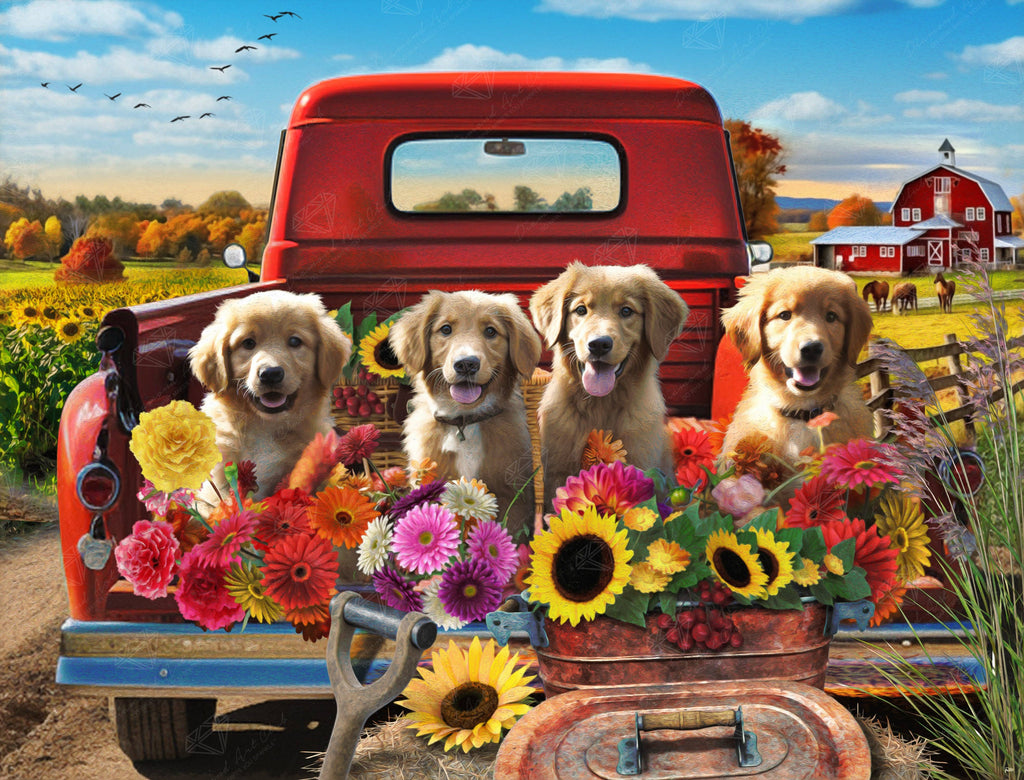 Diamond Art Club – Puppies and Flowers Diamond Painting (Square Drill, 36.2" x 27.6")