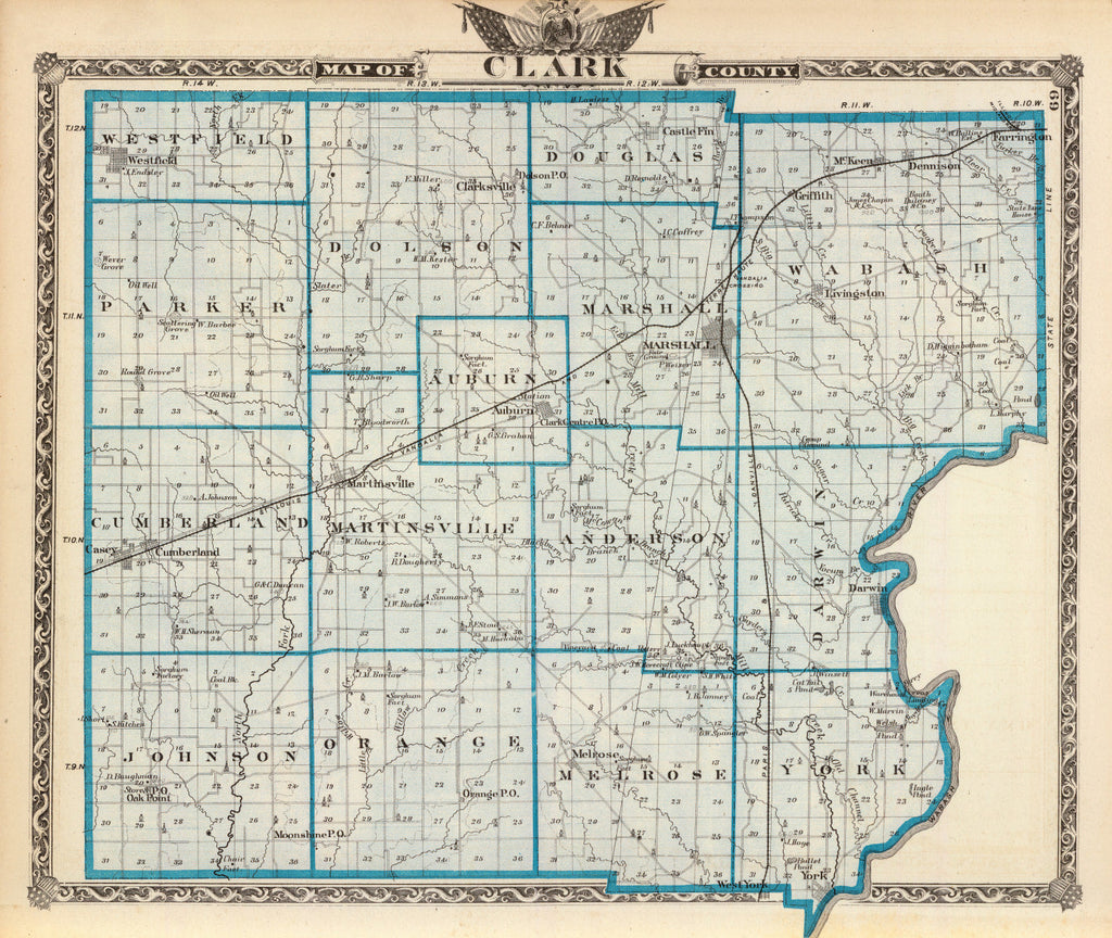 Vintage Map of Clark County, Illinois 1876