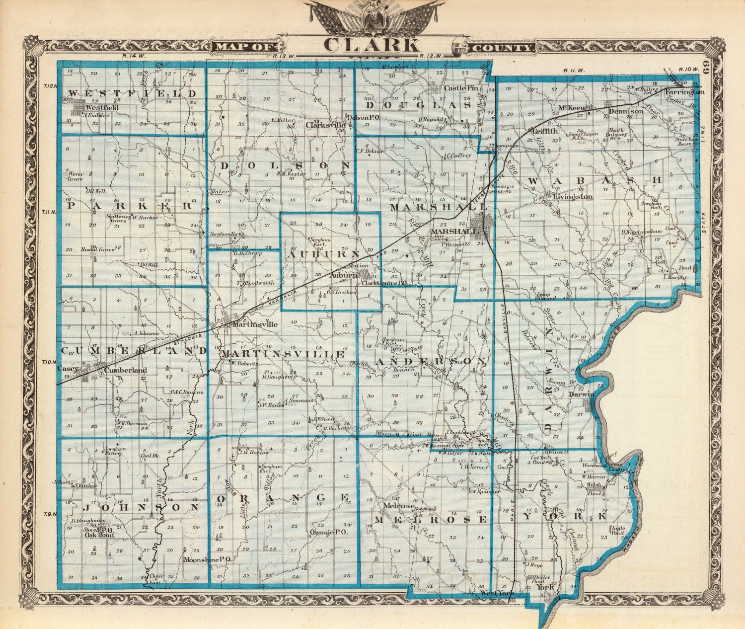 Vintage Map of Clark County, Illinois 1876