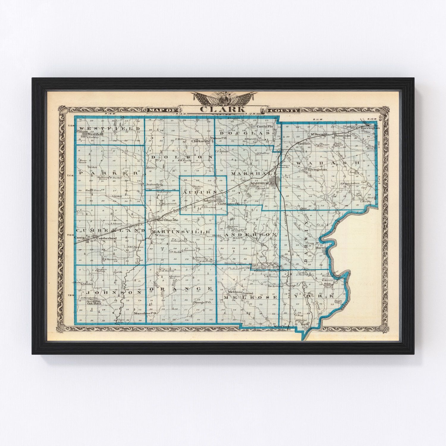 Vintage Map of Clark County, Illinois 1876