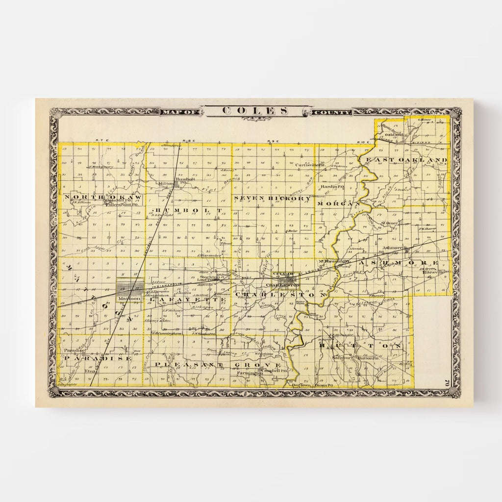 Vintage Map of Coles County, Illinois 1876