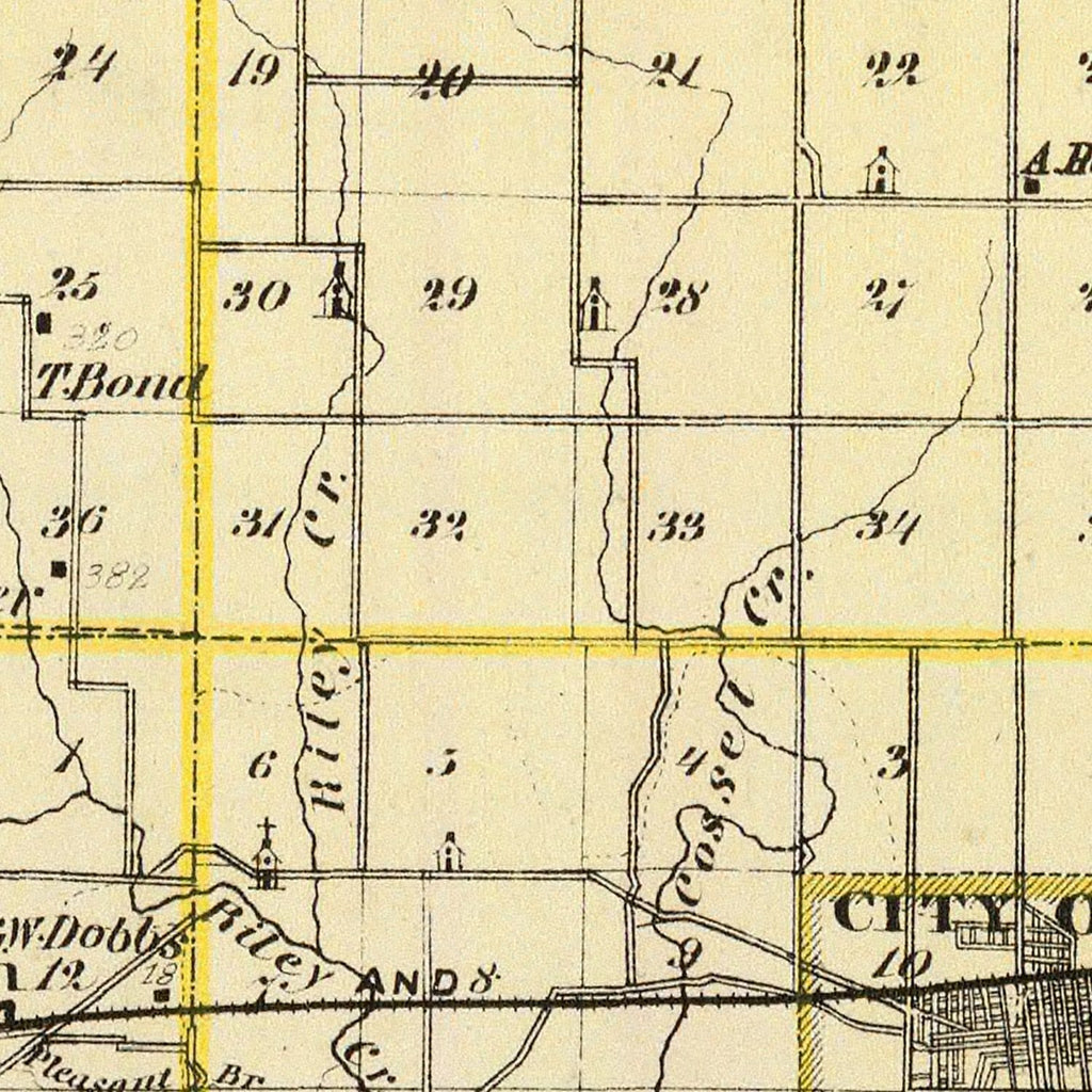 Vintage Map of Coles County, Illinois 1876