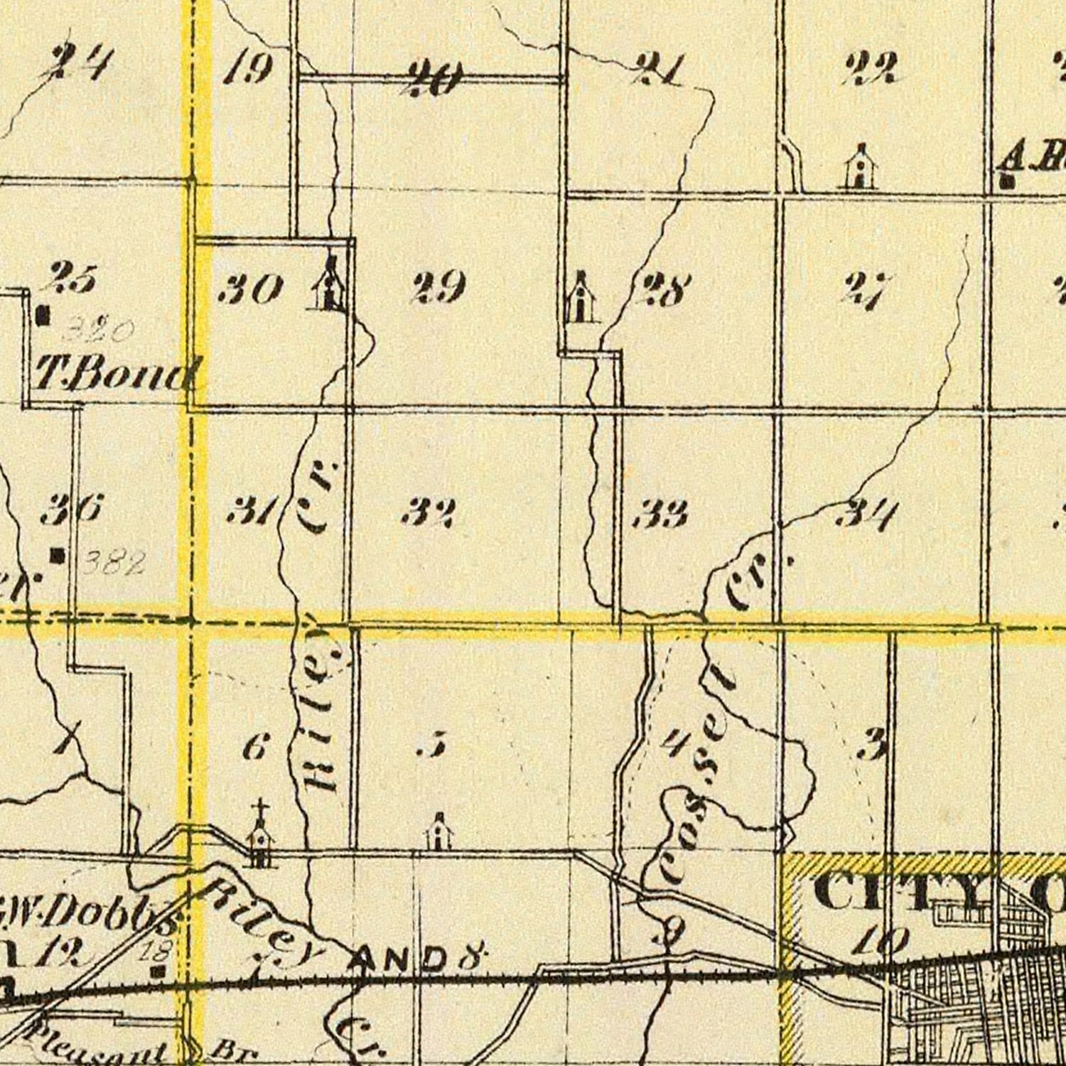 Vintage Map of Coles County, Illinois 1876