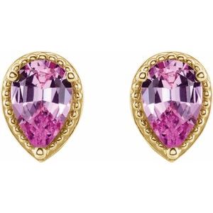 14K Yellow Gold Natural Pink Sapphire Earrings