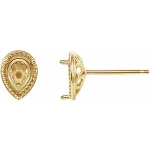 14K Yellow Gold 6x4 mm Pear 3-Prong Earring Mounting