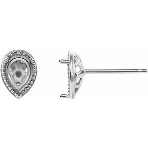 14K White Gold 6x4 mm Pear 3-Prong Earring Mounting