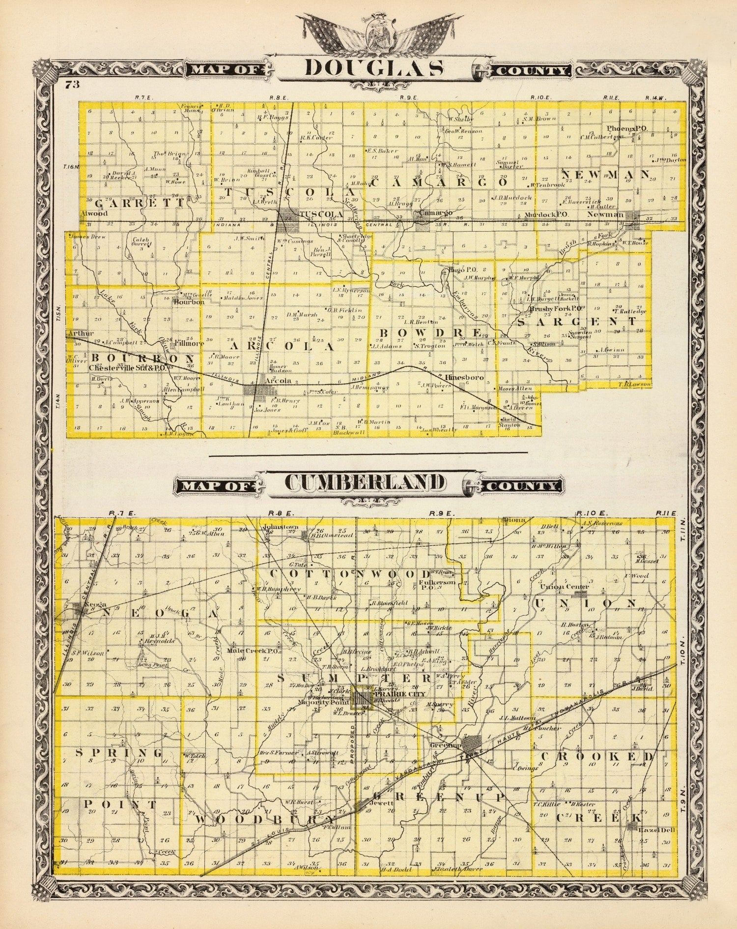 Vintage Map of Douglas County, Illinois 1876