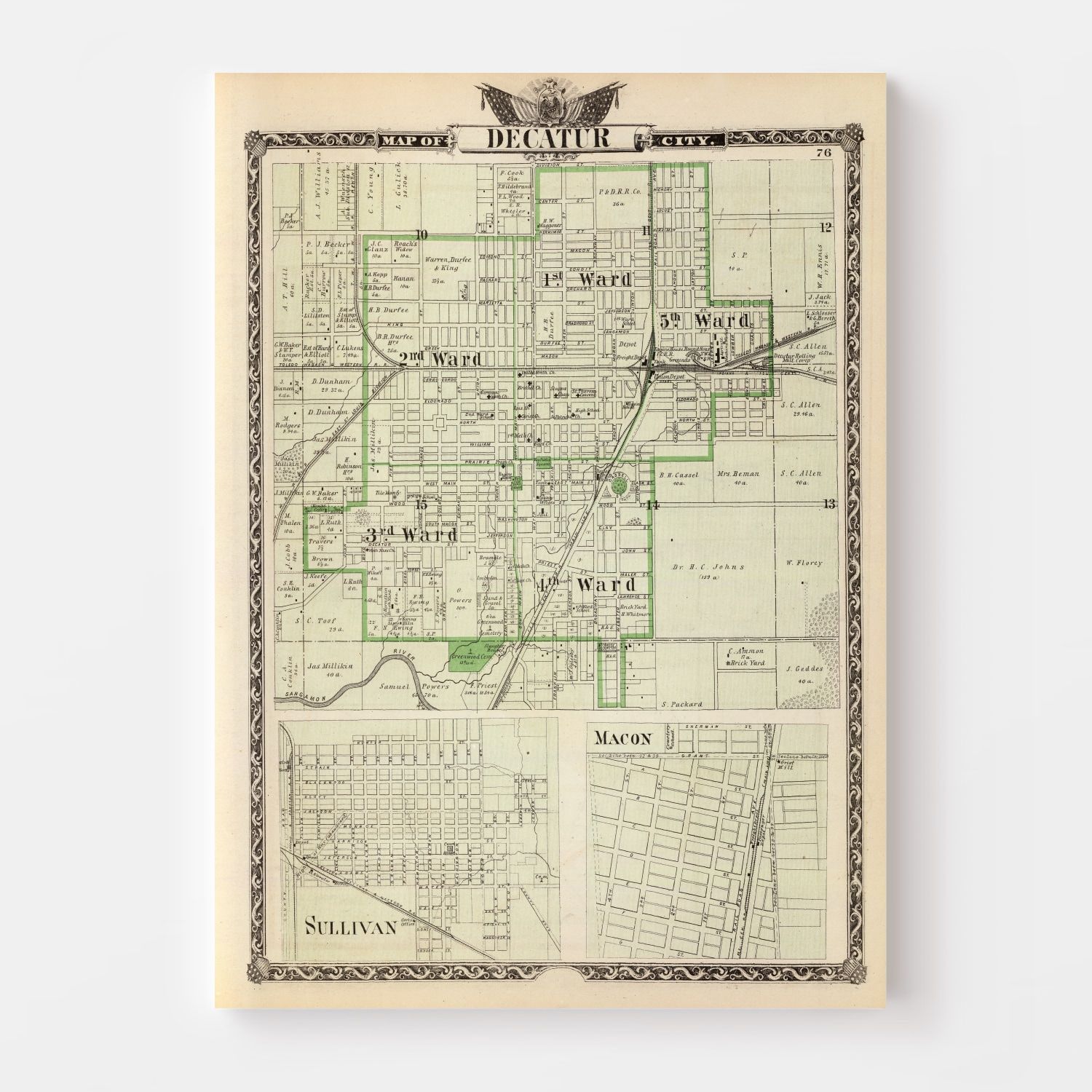 Vintage Map of Decatur County, Illinois 1876