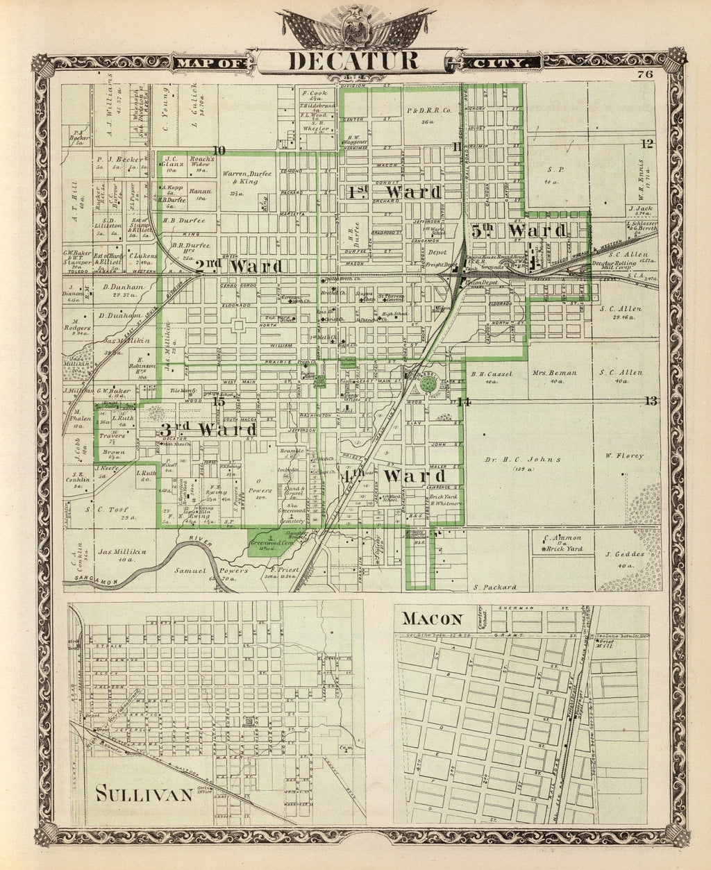 Vintage Map of Decatur County, Illinois 1876