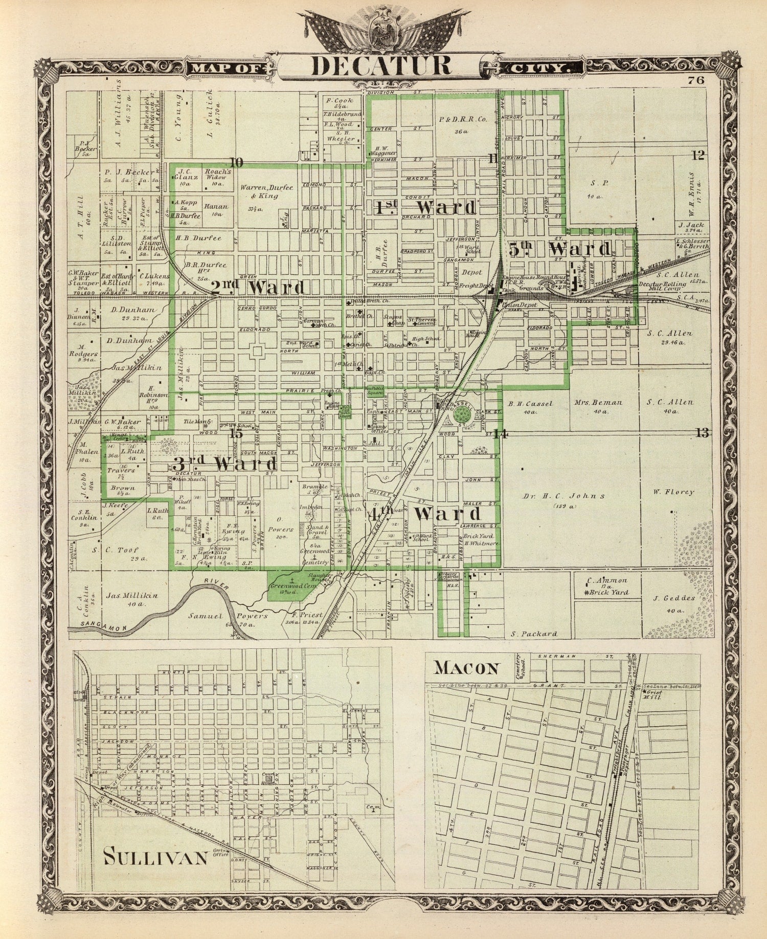 Vintage Map of Decatur County, Illinois 1876