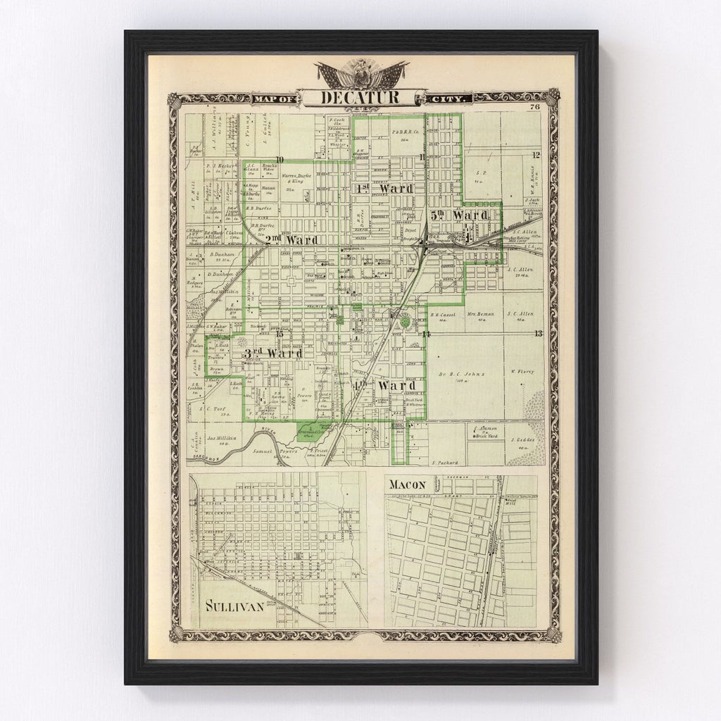 Vintage Map of Decatur County, Illinois 1876