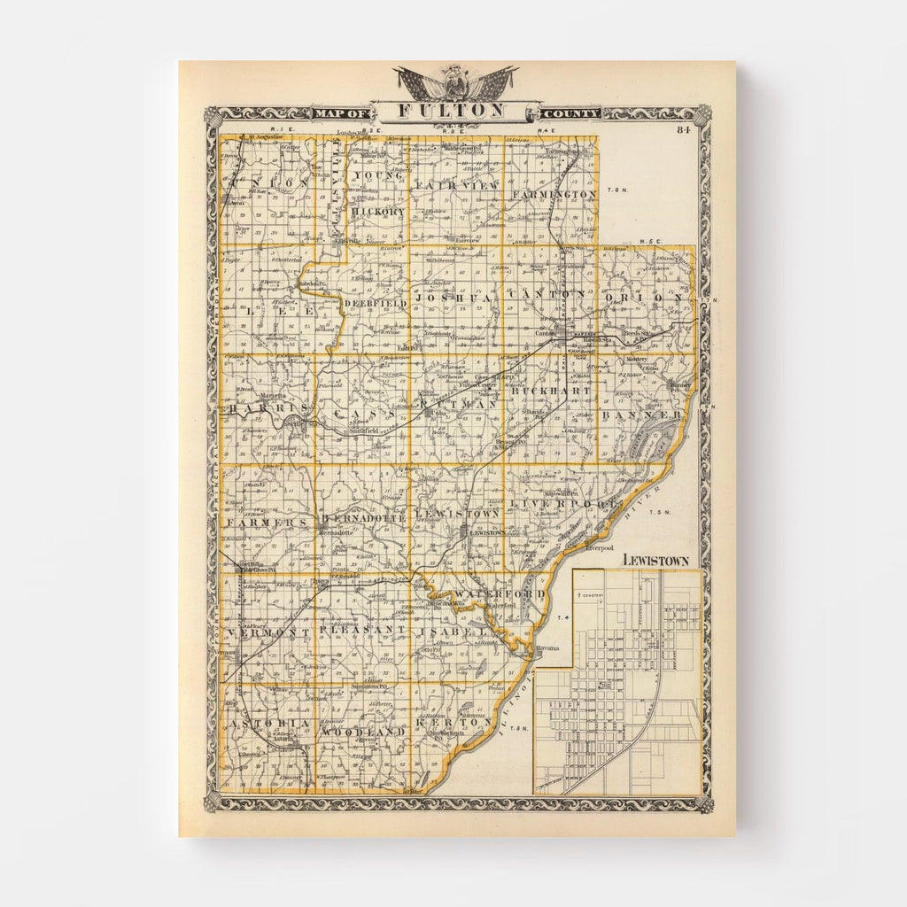Vintage Map of Fulton County, Illinois 1876