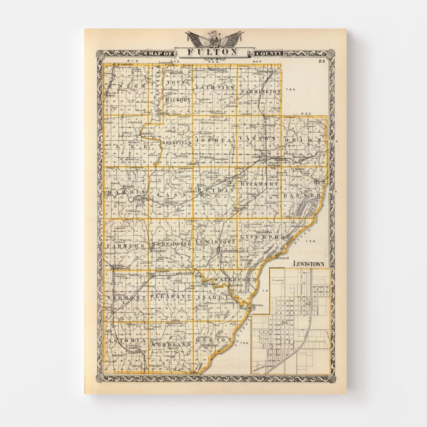 Vintage Map of Fulton County, Illinois 1876