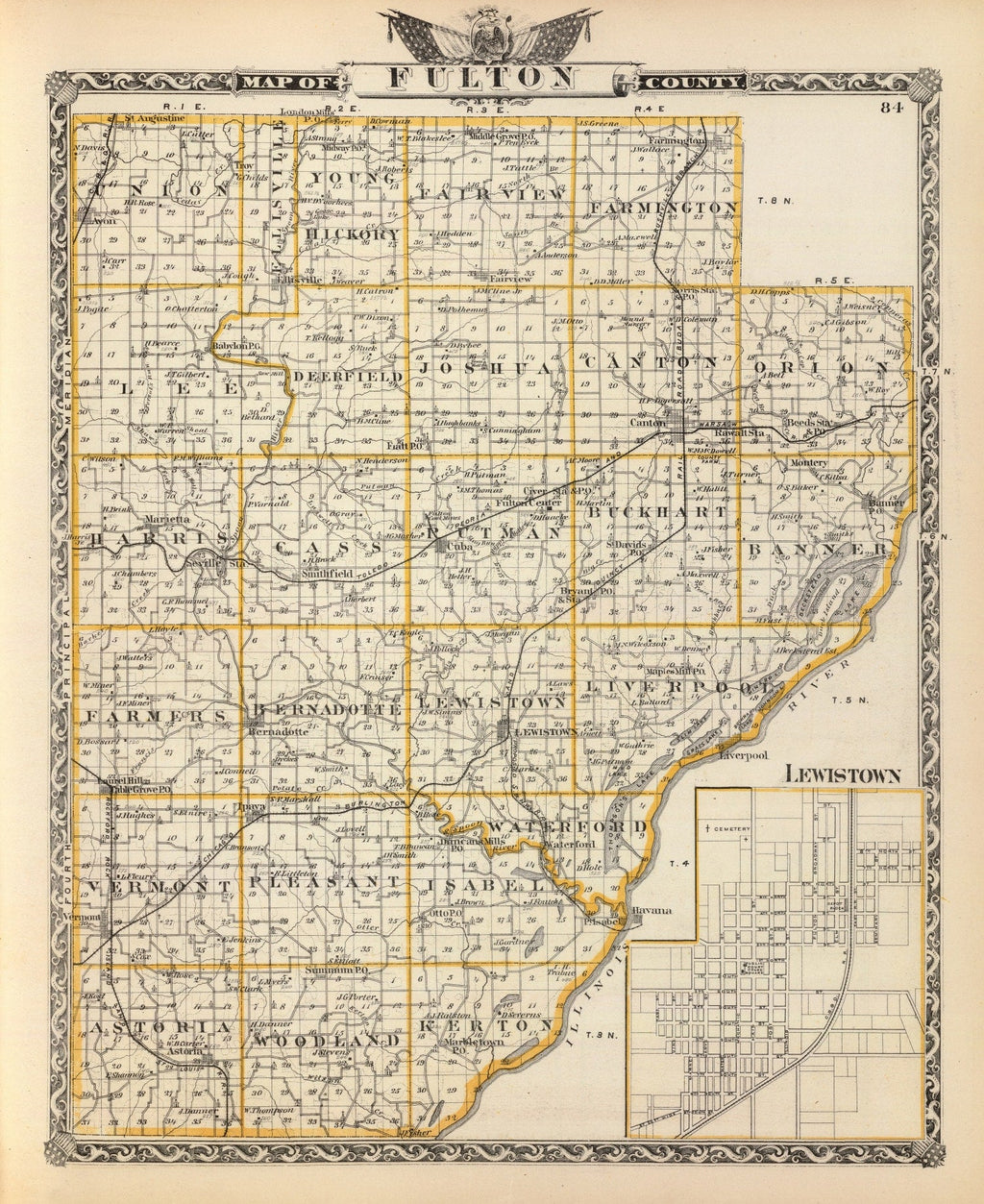 Vintage Map of Fulton County, Illinois 1876