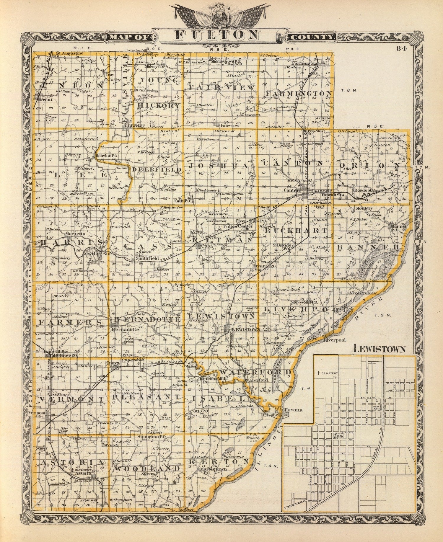 Vintage Map of Fulton County, Illinois 1876