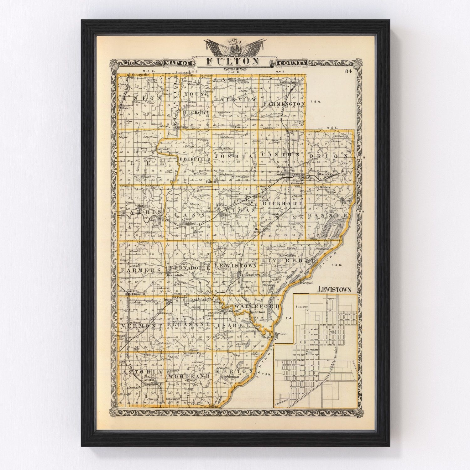 Vintage Map of Fulton County, Illinois 1876