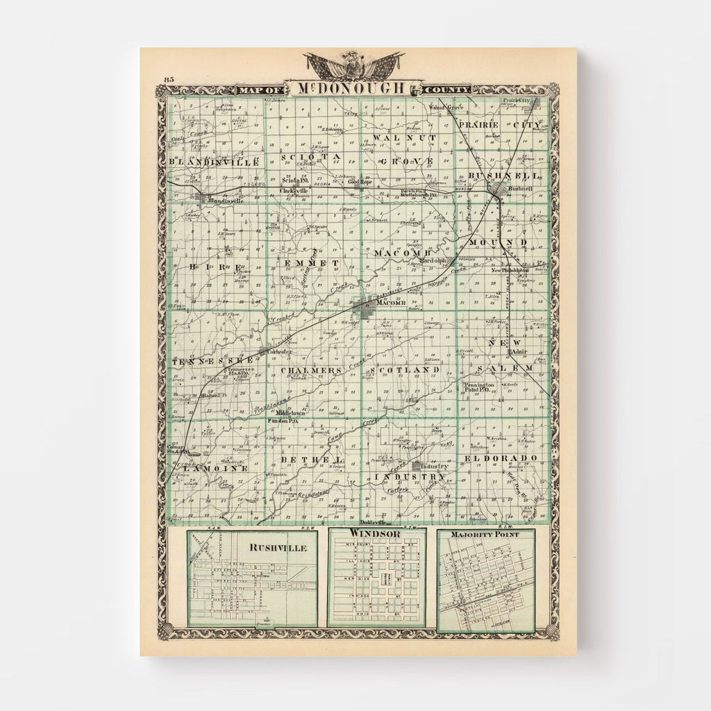 Vintage Map of Mcdonough County, Illinois 1876