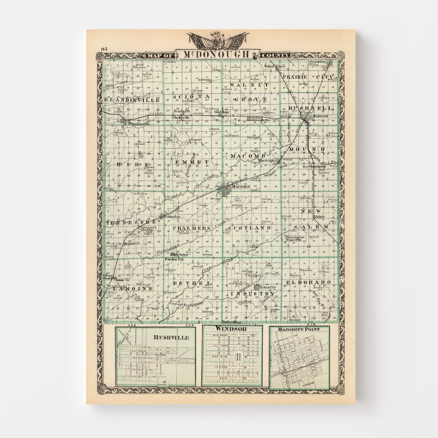 Vintage Map of Mcdonough County, Illinois 1876