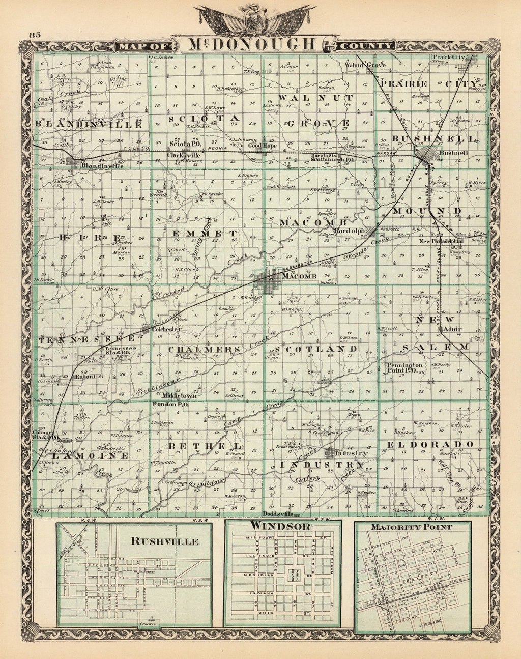 Vintage Map of Mcdonough County, Illinois 1876