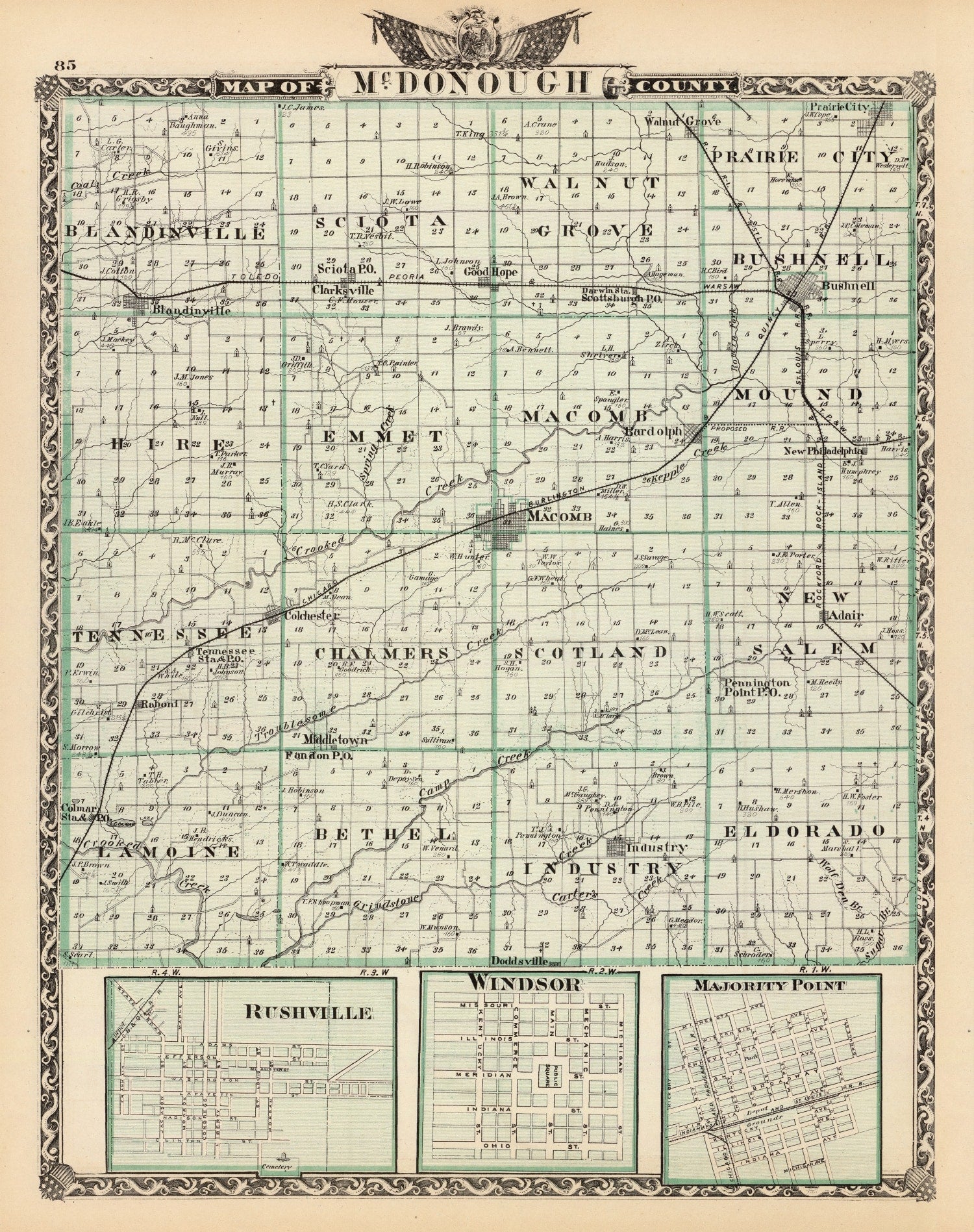 Vintage Map of Mcdonough County, Illinois 1876