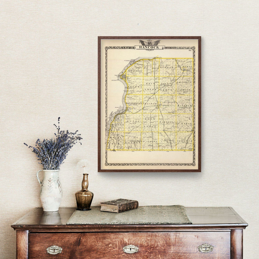 Vintage Map of Hancock County, Illinois 1876