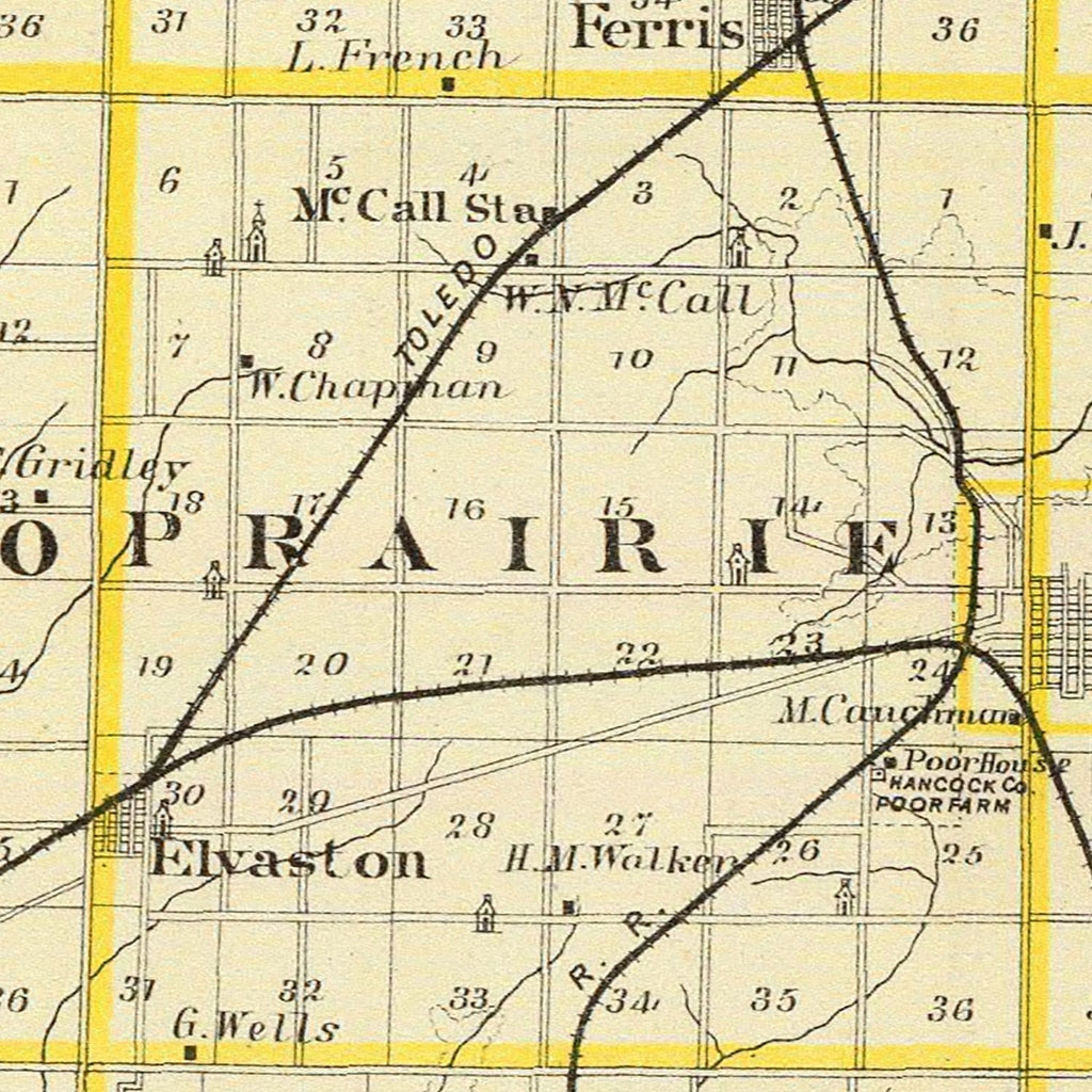 Vintage Map of Hancock County, Illinois 1876