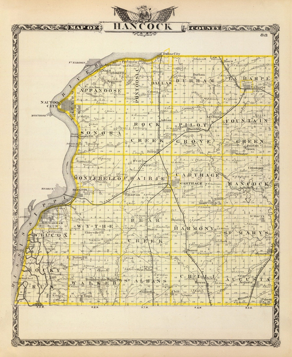 Vintage Map of Hancock County, Illinois 1876