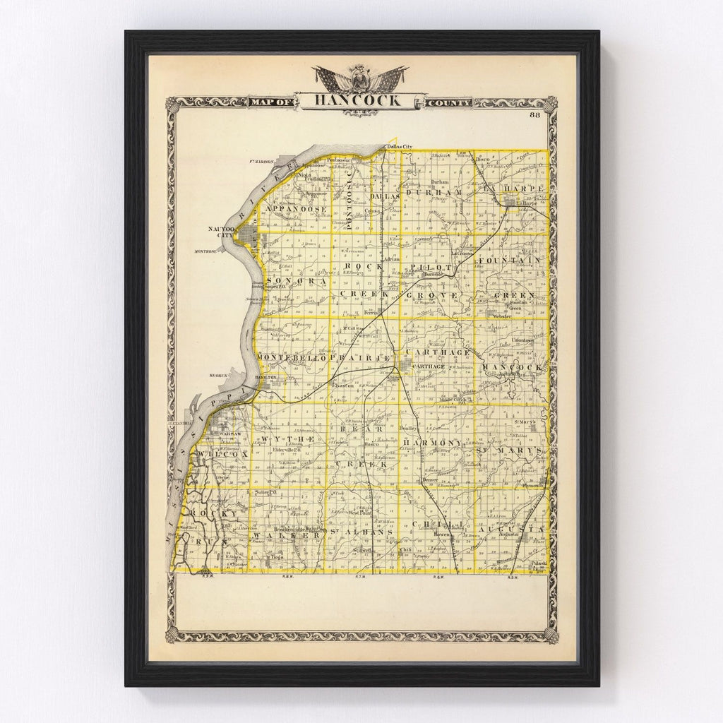 Vintage Map of Hancock County, Illinois 1876