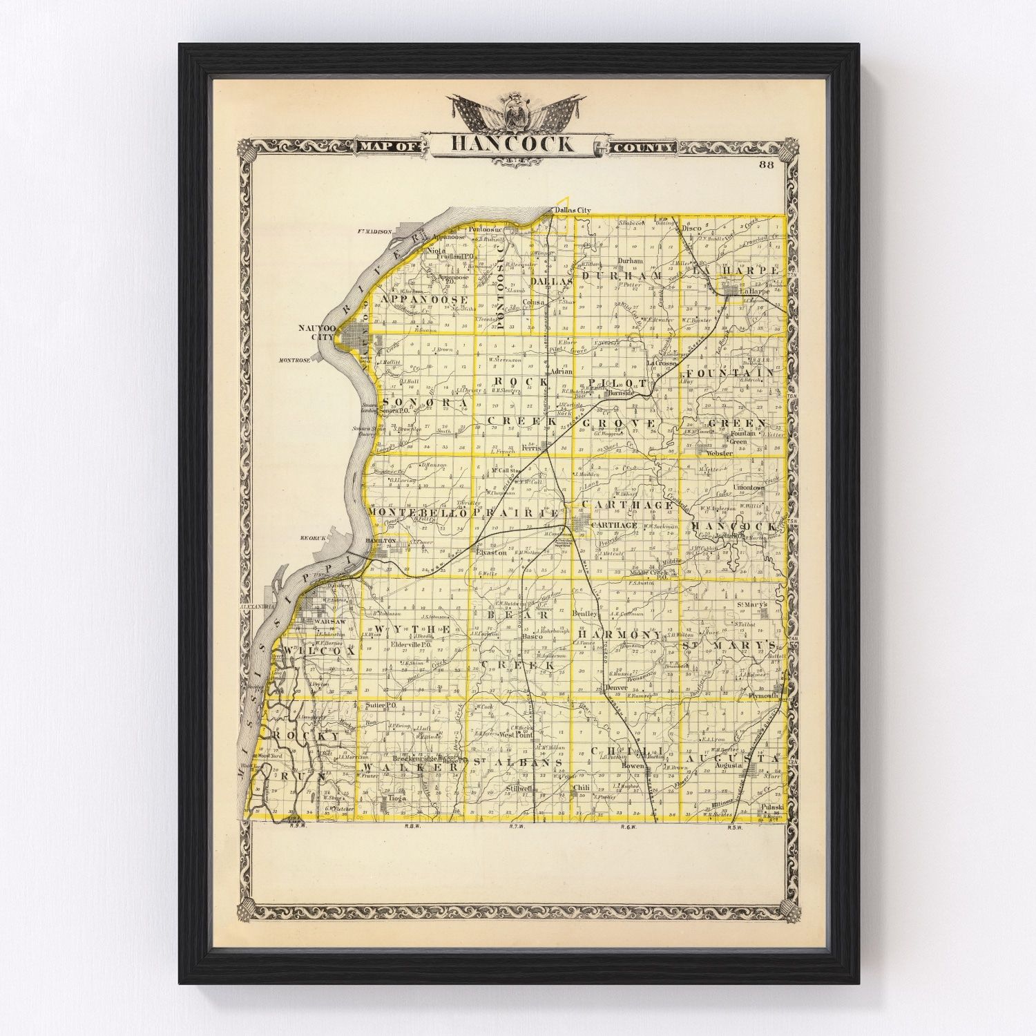 Vintage Map of Hancock County, Illinois 1876