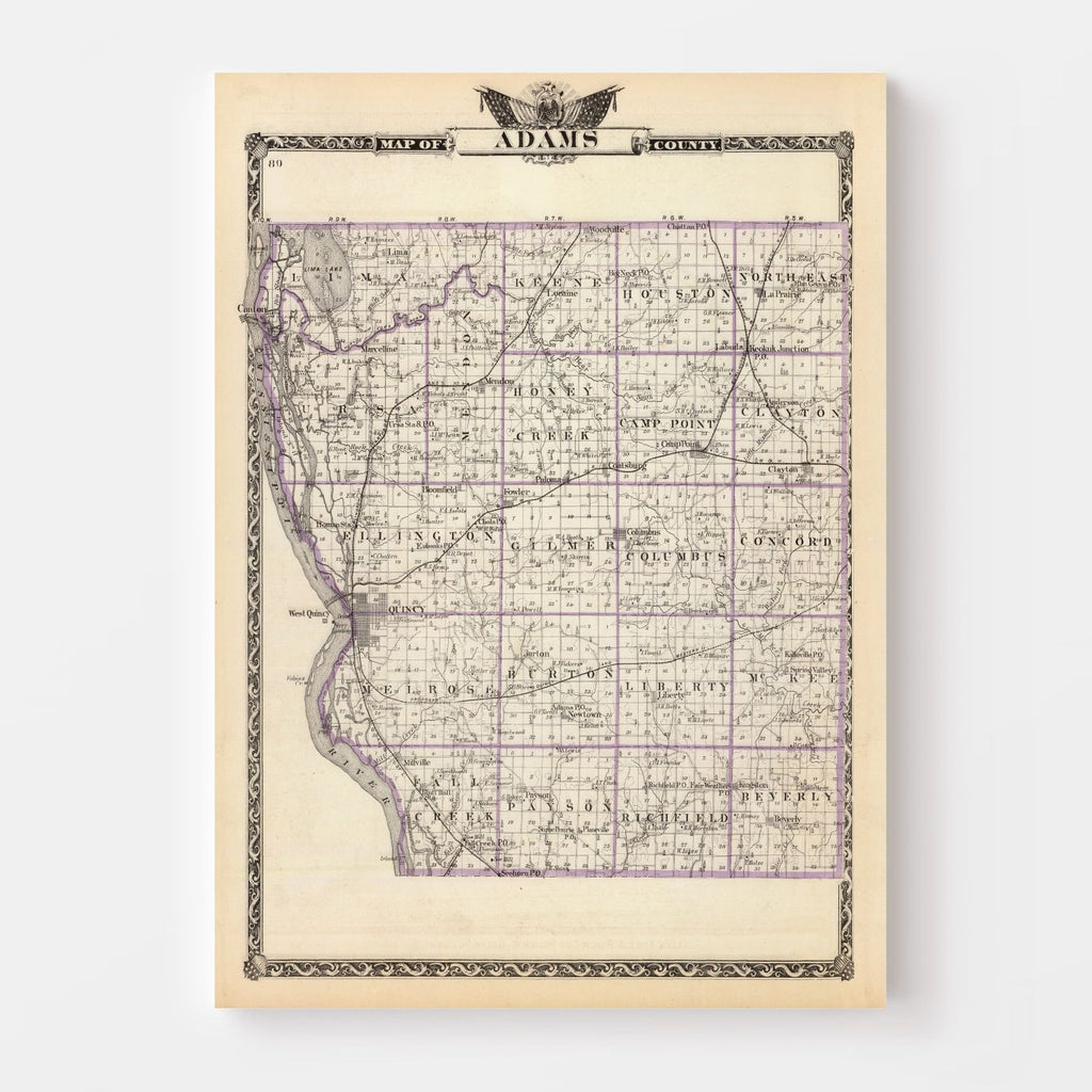 Vintage Map of Adams County, Illinois 1876
