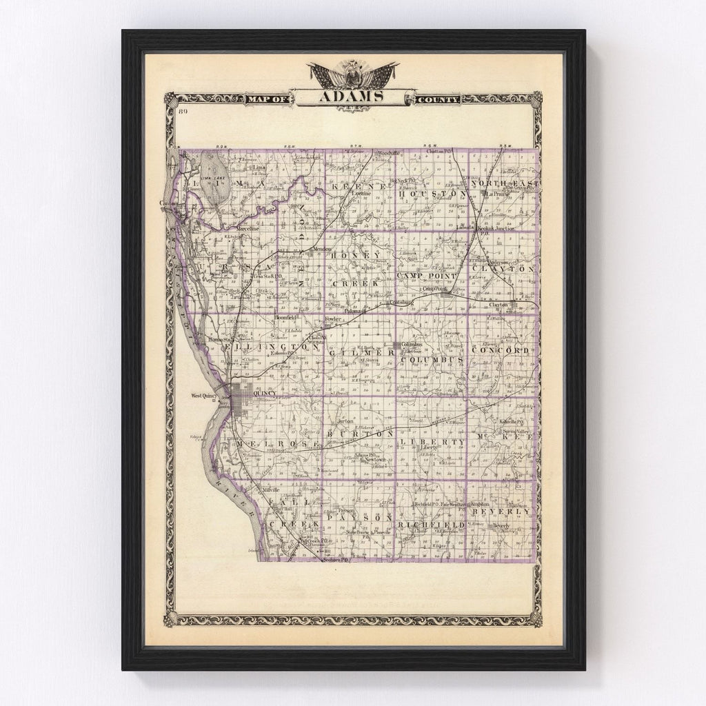 Vintage Map of Adams County, Illinois 1876