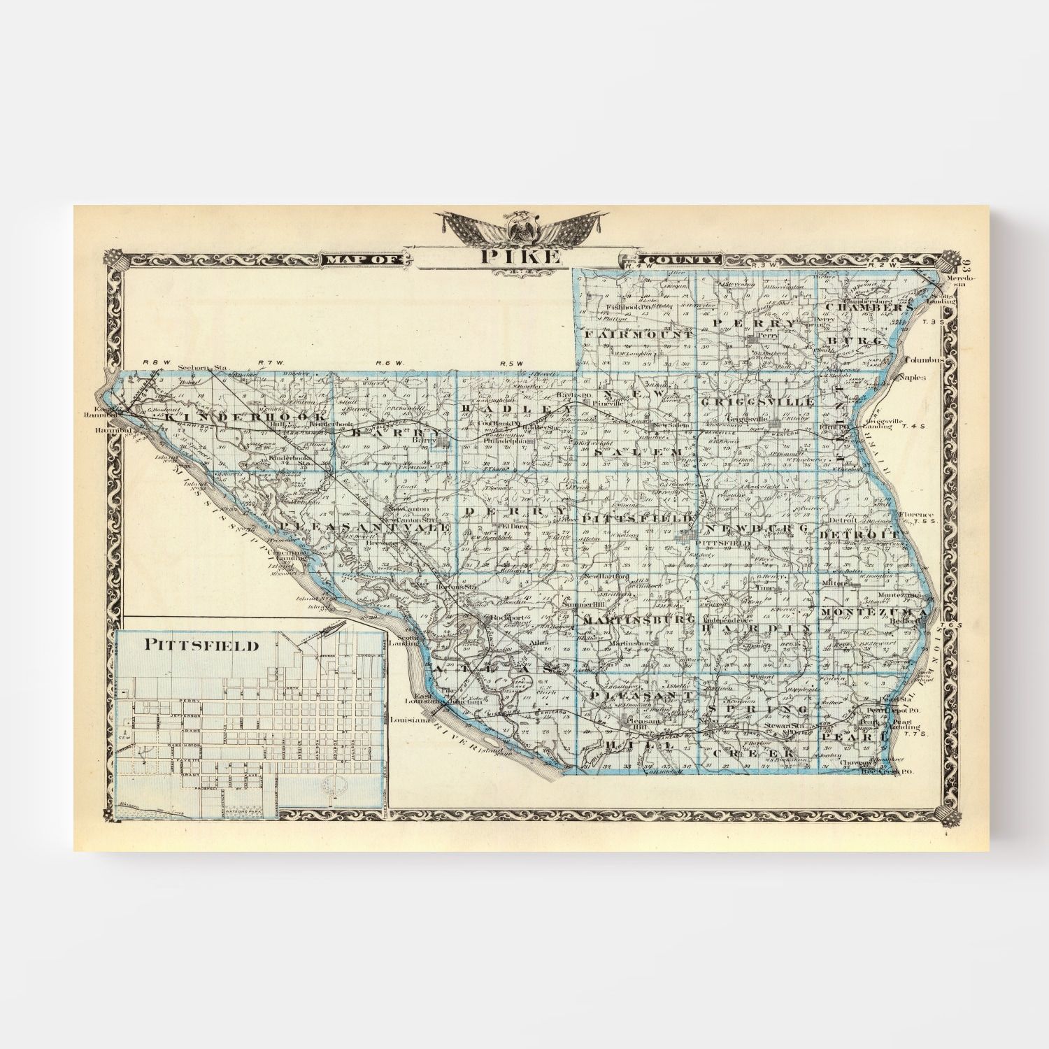 Vintage Map of Pike County, Illinois 1876