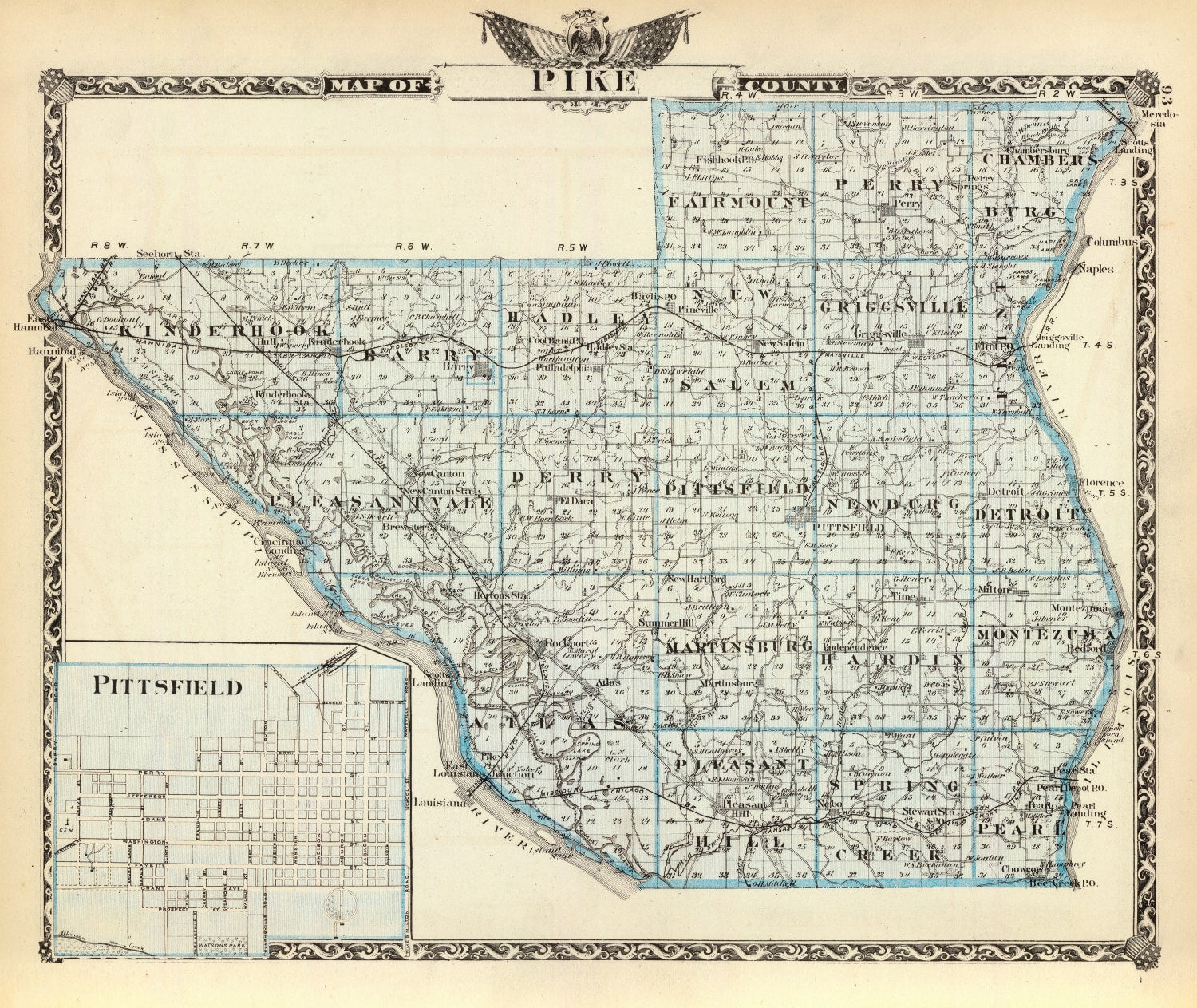Vintage Map of Pike County, Illinois 1876