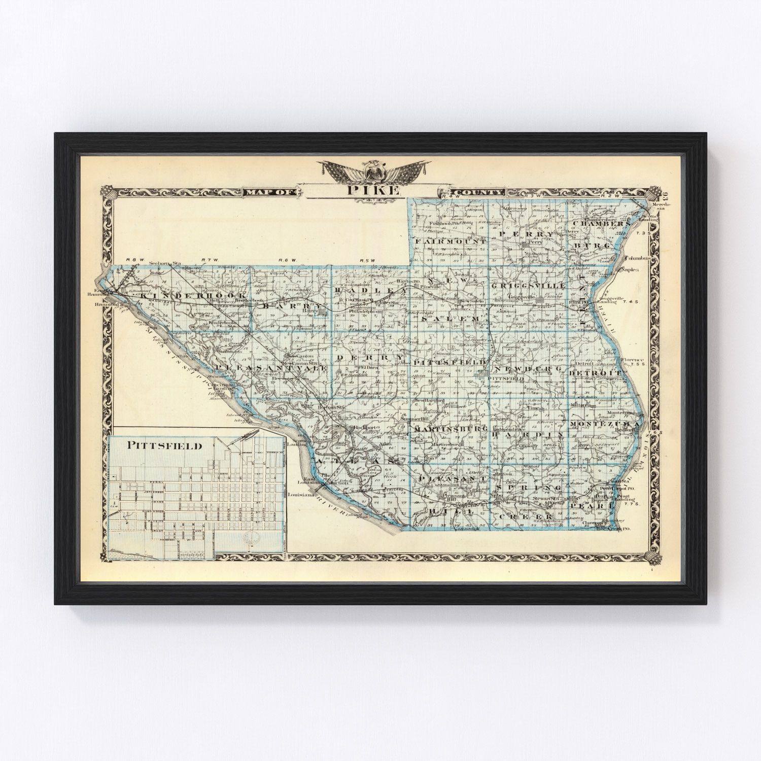 Vintage Map of Pike County, Illinois 1876