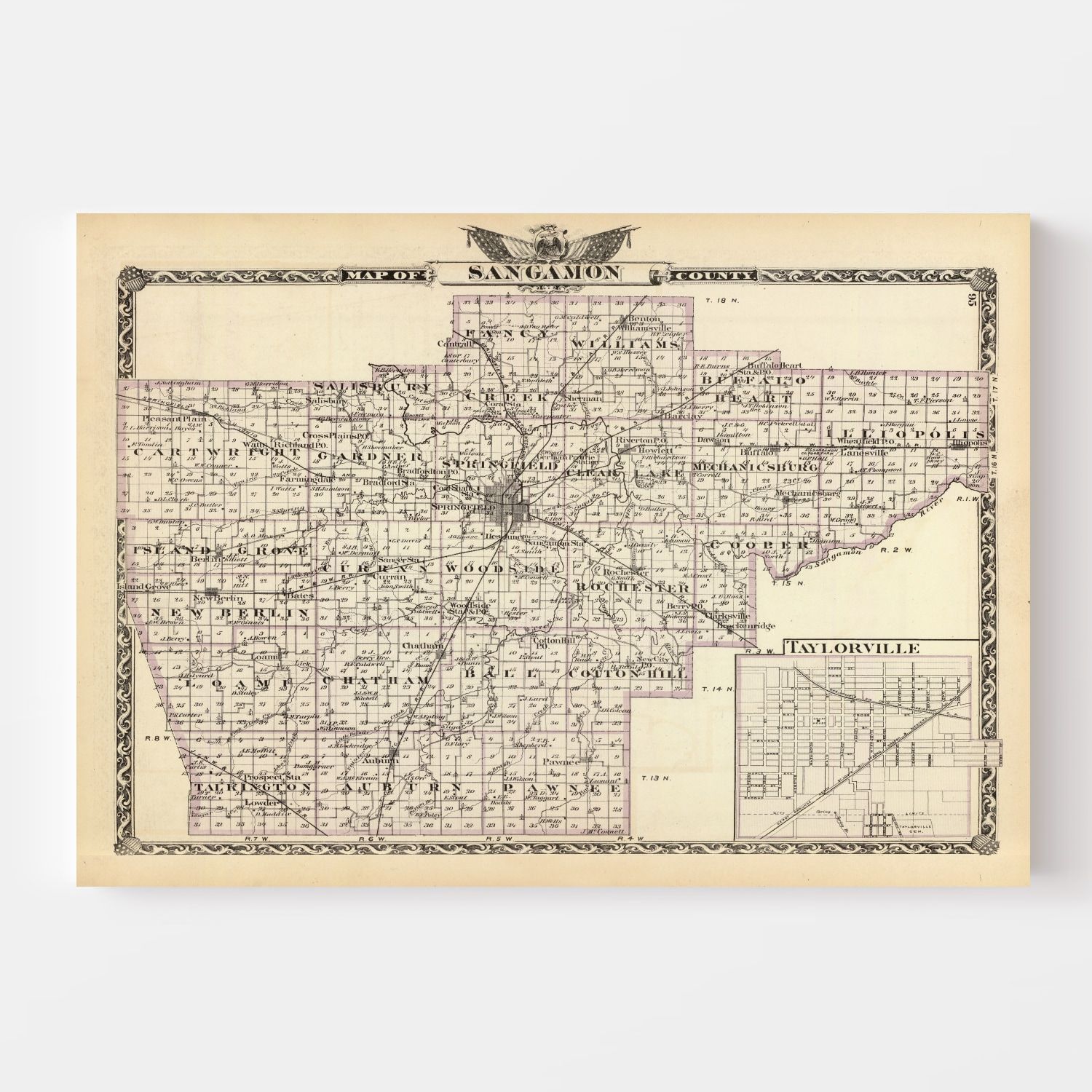 Vintage Map of Sangamon County, Illinois 1876