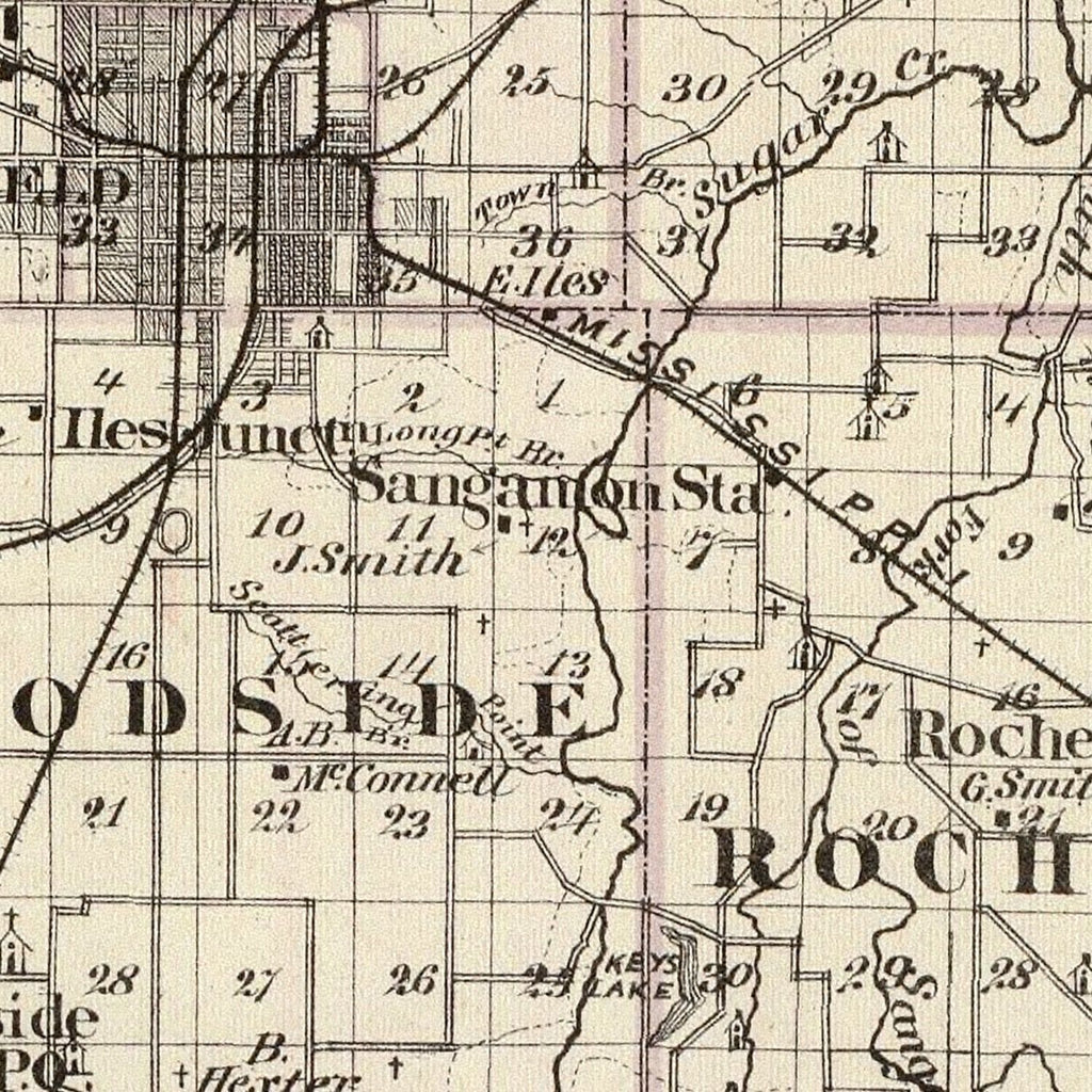 Vintage Map of Sangamon County, Illinois 1876