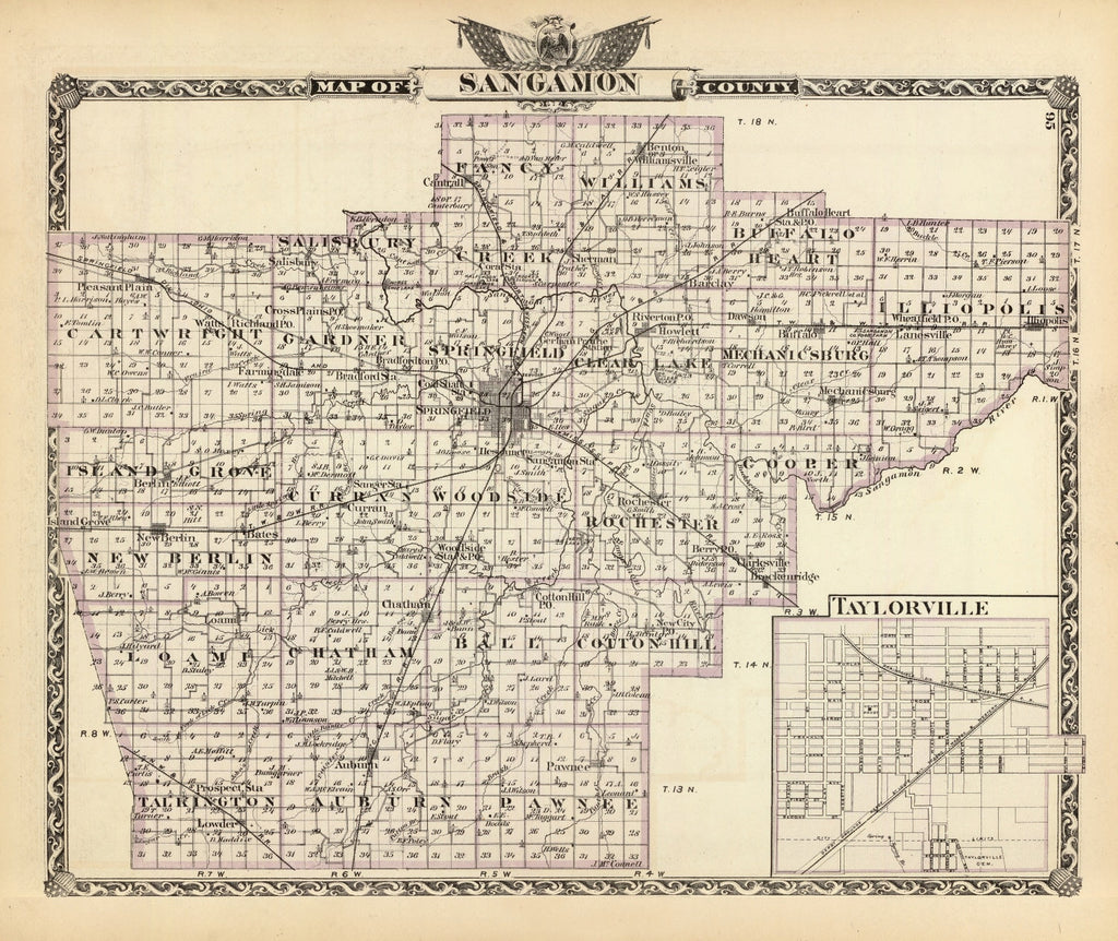 Vintage Map of Sangamon County, Illinois 1876