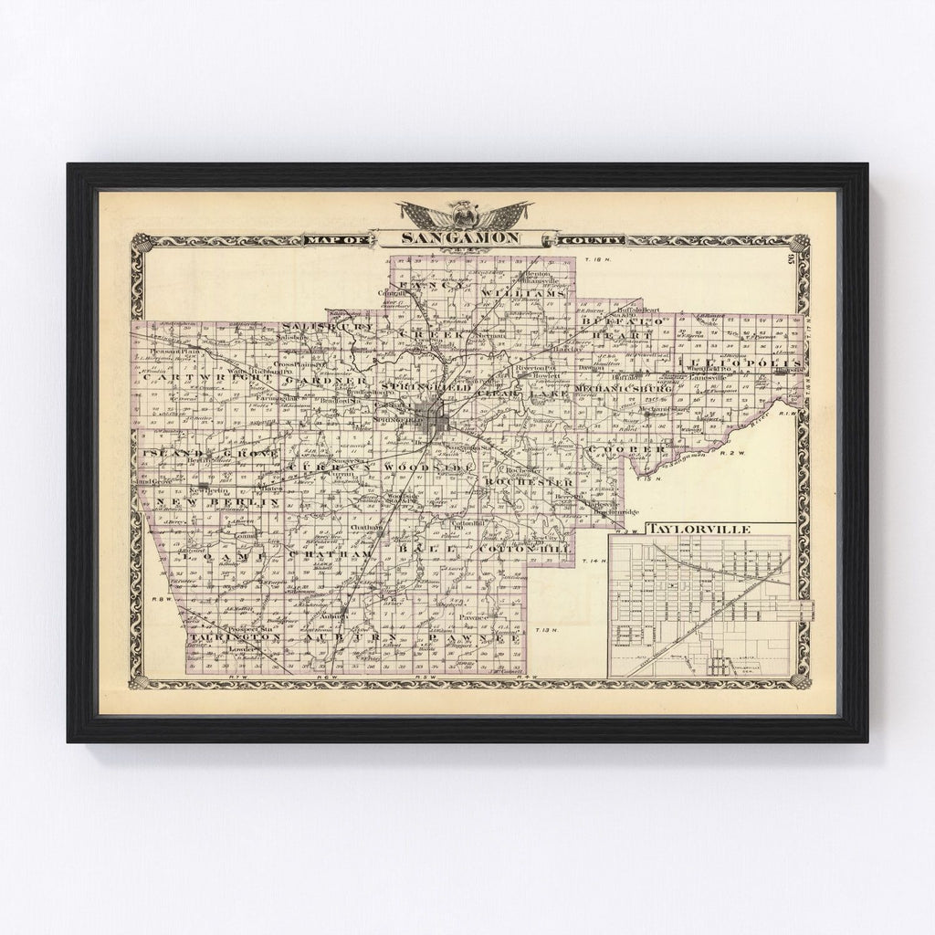 Vintage Map of Sangamon County, Illinois 1876